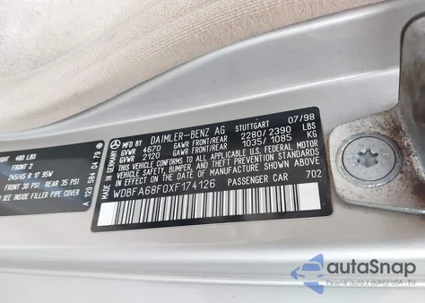 1999 Mercedes-Benz Sl 500 z USA, uszkodzony, nr VIN WDBFA68F0XF174126